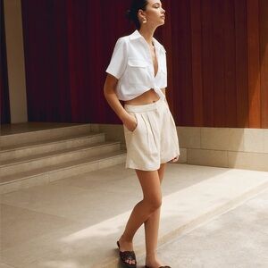 Commense Cotton & Linen Cropped Shirt